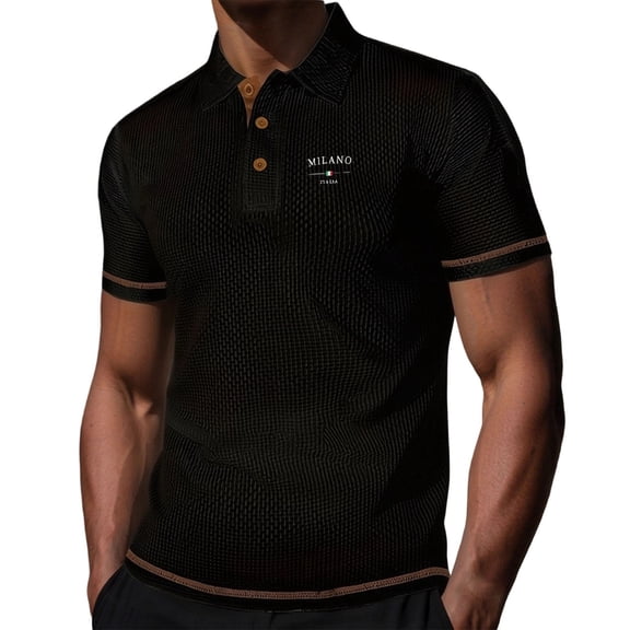 Men's Golf Polo Shirt Short Sleeve Mesh Shirt with Letter Print Casual Top
