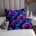 thumbnail image 3 of Baseball Bat Bedspread Set Baseball Cap Quilt Set Queen,European Sports Ball Coverlet Set Softball Competitive Game Quilted,Purple Teal Neon Design Room Decor, 3 of 3