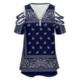 thumbnail image 4 of Bandana Blue Womens Summer V Neck Zipper Top Short Sleeve T Shirt Off Shoulder Top Casual Classy Loose Shirts, 4 of 7