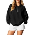 thumbnail image 3 of Womens Sweatshirt Dqueduo Women's Long-Sleeve Solid Color Casual Loungewear Top – Drop Shoulders & Half-Zip Collar Black XL, 3 of 7