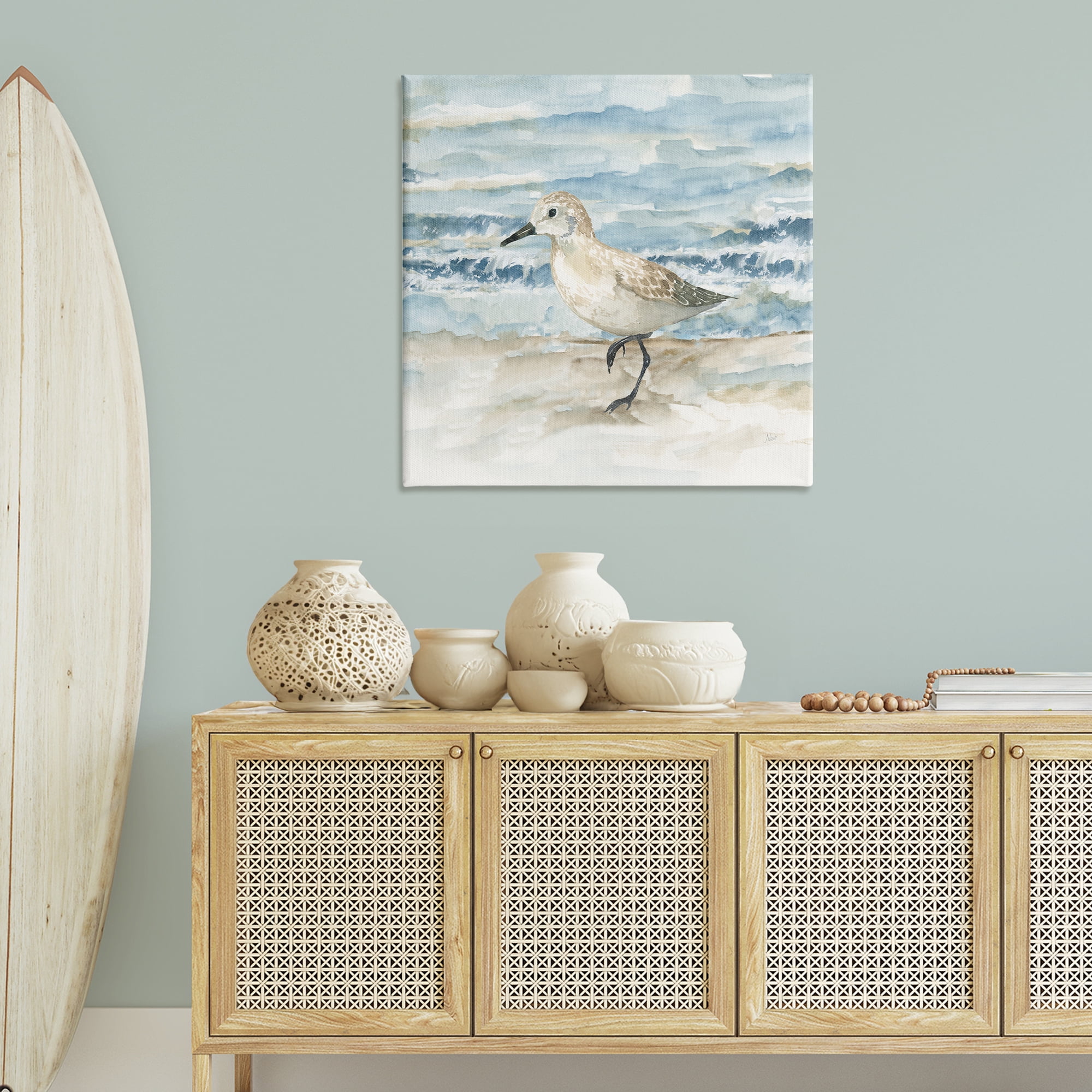 Stupell Industries Balancing Sandpiper on Shore Animals Painting Wrapped Canvas Canvas Art Print Wall Art, 36 x 36