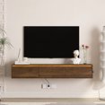 thumbnail image 2 of FFZ Floating TV Stand, Wall Mounted TV Shelf with Led Lights & Power Outlet,High Gloss TV Cabinet for Wood tv Stands for Living Room, 2 of 6