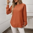 thumbnail image 5 of Holzkary Women's Crew Neck Long Sleeve Shirts Waffle Knit Loose Tops Basic Tees 2025 Casual Comfy Fall Outfits Clothes Side Split Basic Loose Tops 2025 Crew Neck Tops A Little Run Big Brown L, 5 of 8