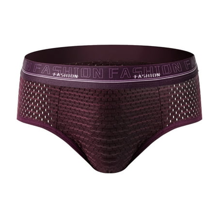 

HEVIRGO Mid-Rise Letter Print U Convex Men Briefs Summer Thin Mesh Breathable Panties