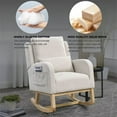thumbnail image 5 of Rocking Glider Chair for Nursery, Wingback Accent Rocker Chair with Lumbar Pillow and 2 Side Pockets, 27.5"W Modern High Back Upholstered Armchair Leisure Single Sofa for Living Room, Beige, 5 of 7