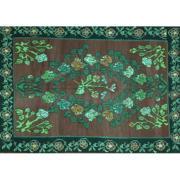 Ahgly Company Indoor Rectangle Persian Turquoise Blue Traditional Area Rugs, 7' x 10'