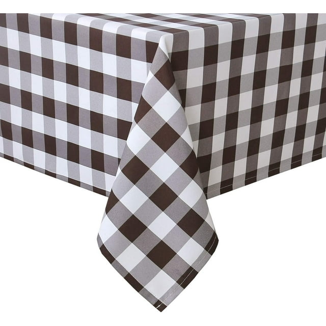 Checkered Tablecloth Rectangle - Stain Resistant, Waterproof and Washable Table Cloth Gingham for Outdoor Picnic, Holiday Dinner, 60 x 120 Inch, Coffee and White