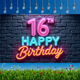 thumbnail image 7 of Neon Sign Happy Birthday Banner Colorful Design 16th Birthday Party Celebration Backdrop for Teen Party Night Decoration, 7 of 7