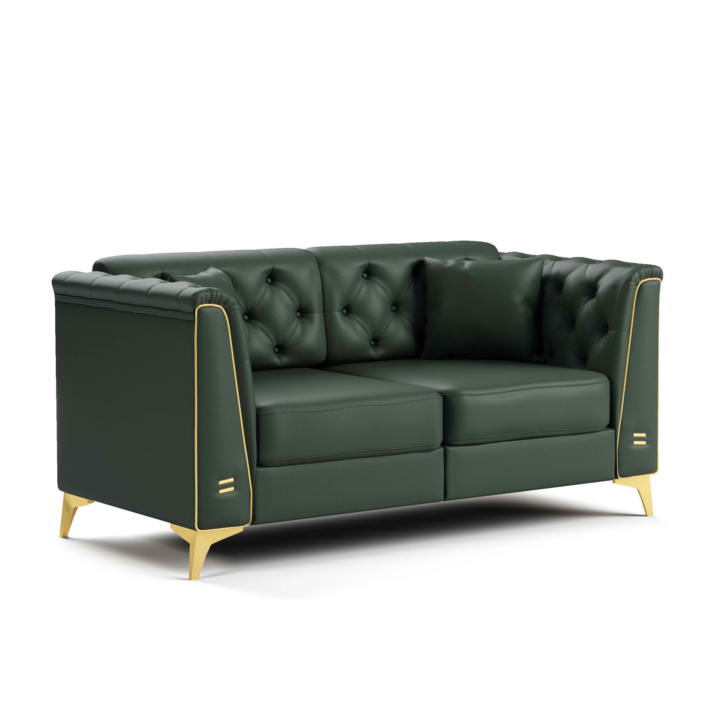 MAYEERTY 61.8" Light Luxury Modular Chesterfield 2‑Seater Sofa, Faux‑Leather Loveseat with Button Tufting, Metal‑Trim Armrest & Thin Metal Legs, 2 Pillows Included