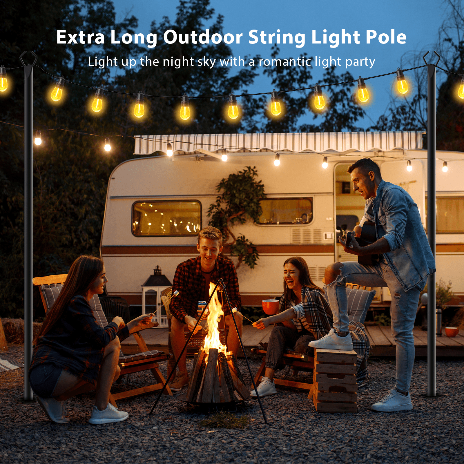 7Pack String Light Poles, 10ft Light Poles for Outside String Lights, Outdoor Lights Pole with Fork, Metal Poles Stand for Patio Deck Backyard