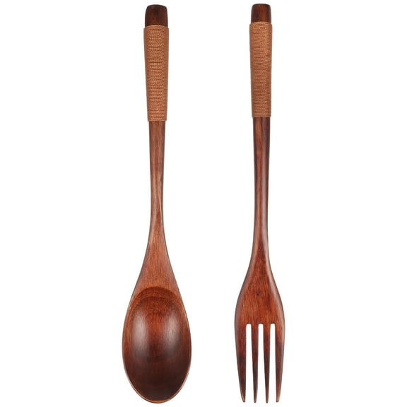 Toyandona Reusable Spoon Cutlery Fork Wooden Spoon with Fork Khaki for Daily Use 1 Set