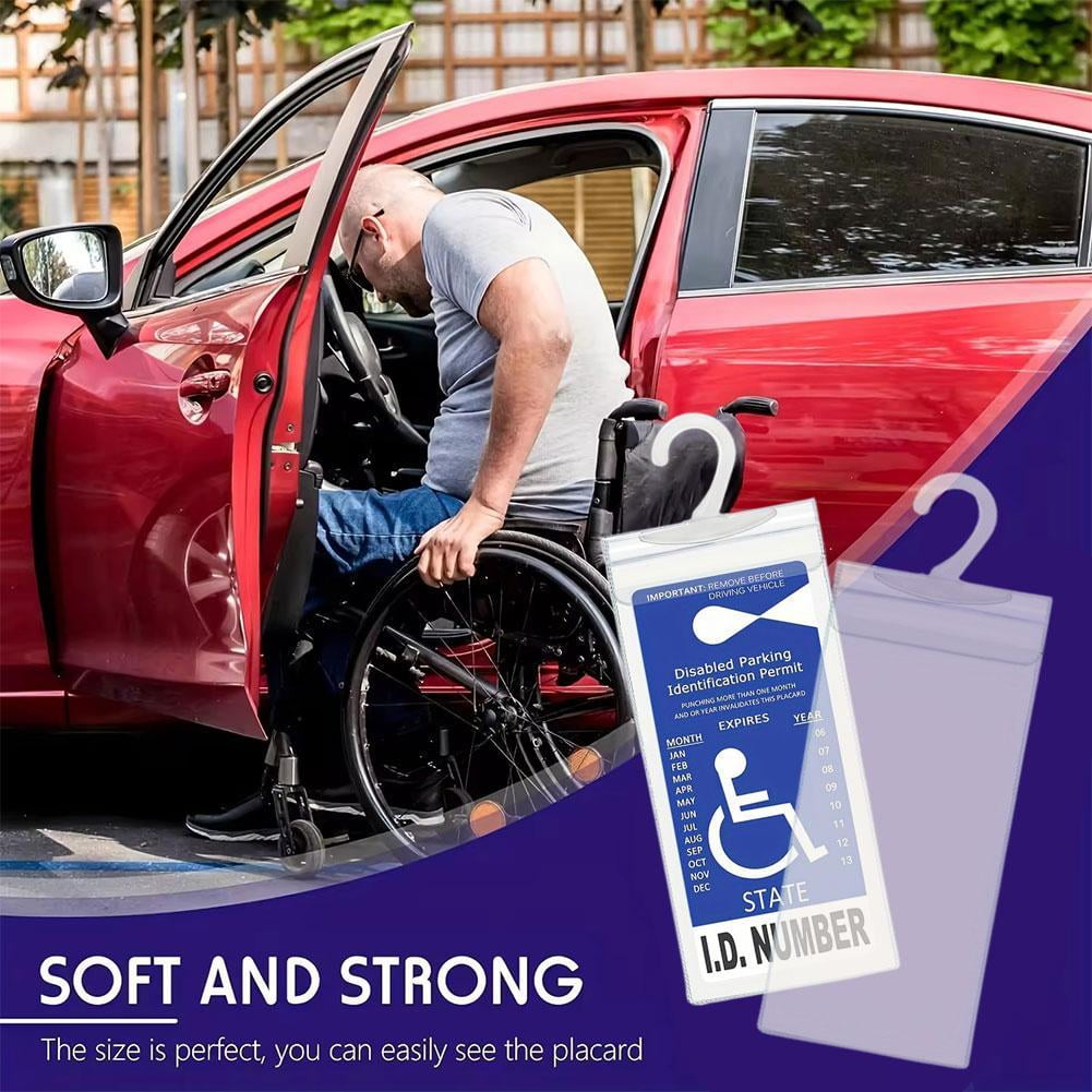 Handicap Placard Holder Disabled Parking Permit Protector Mirror Tag Hang-Sleeve R9C9