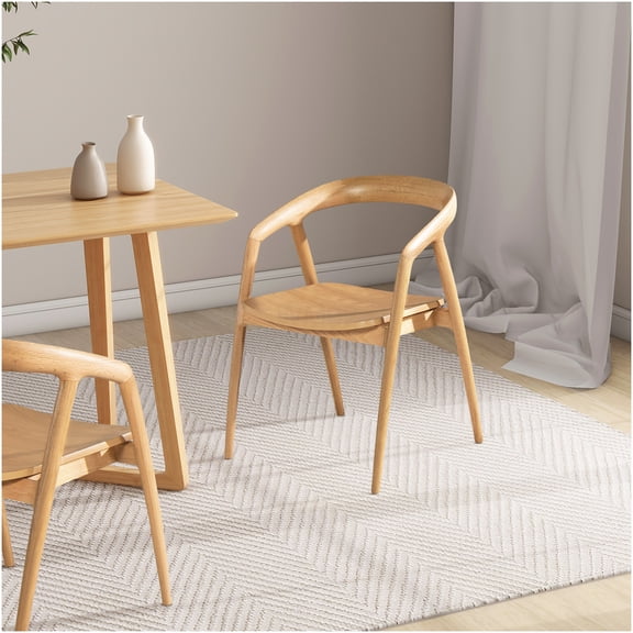 Scandinavian Oak Wood Dining Chair with Arms, Natural Brown Solid Wood for Elegant and Sustainable Dining Room