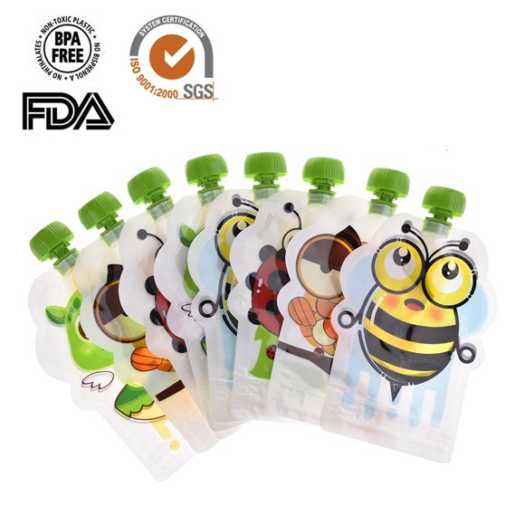 8pcs Reusable Food Storage Bags Sealed Refillable Smoothie, Porridge, Yogurt, Milk Baby Food Pouch Random 8 PC Green