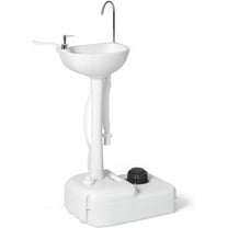 VibrantEcho Portable Camping Sink with Soap Dispenser and Towel Holder, 19L Water Capacity with Rolling Wheels and Foot Pump for Outdoor Events, Gatherings, Camping, Portable Hand Wash Basin Stand