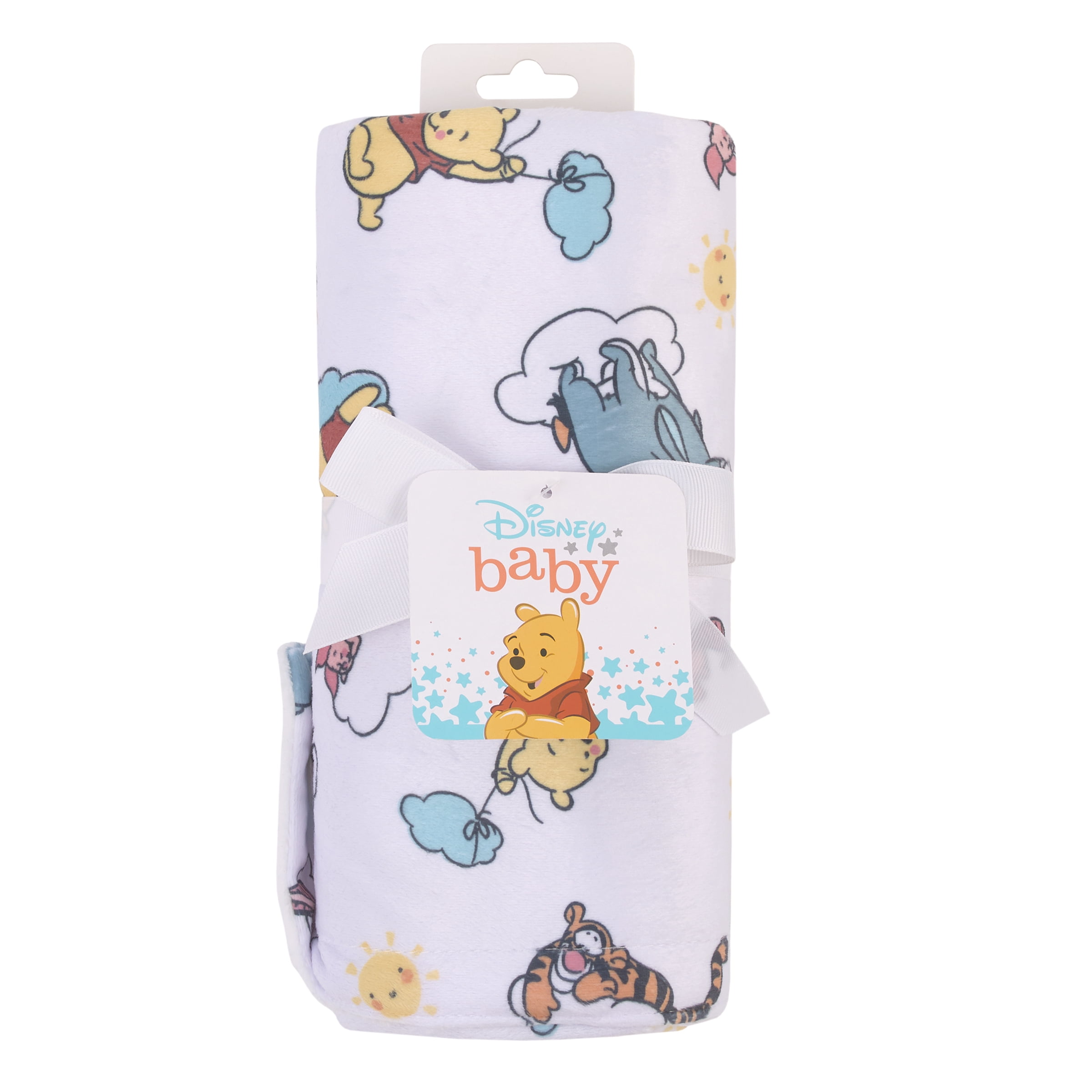 Disney Winnie the Pooh so Loved Deluxe Reversible Baby Blanket, Yellow, Aqua, Boy and Girl Infants