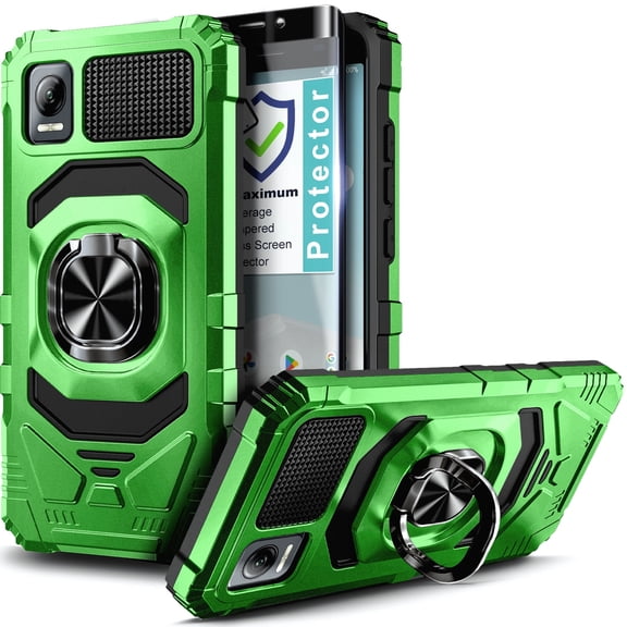 Compatible for AT&T Vista (2023) Phone Case with Tempered Glass Screen Protector, Nagebee Full-Body Protective [Military-Grade] Magnetic Car Mount Ring Holder Durable Cover (Green)