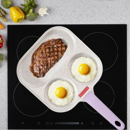 

Egg Frying Pan Kitchen Cooking Tool Egg Steak Pot Omelet Pan Divided Grill Frying Pan 3 in 1 Nonstick Pan for Baking Frying Vegetable Burger violet handle