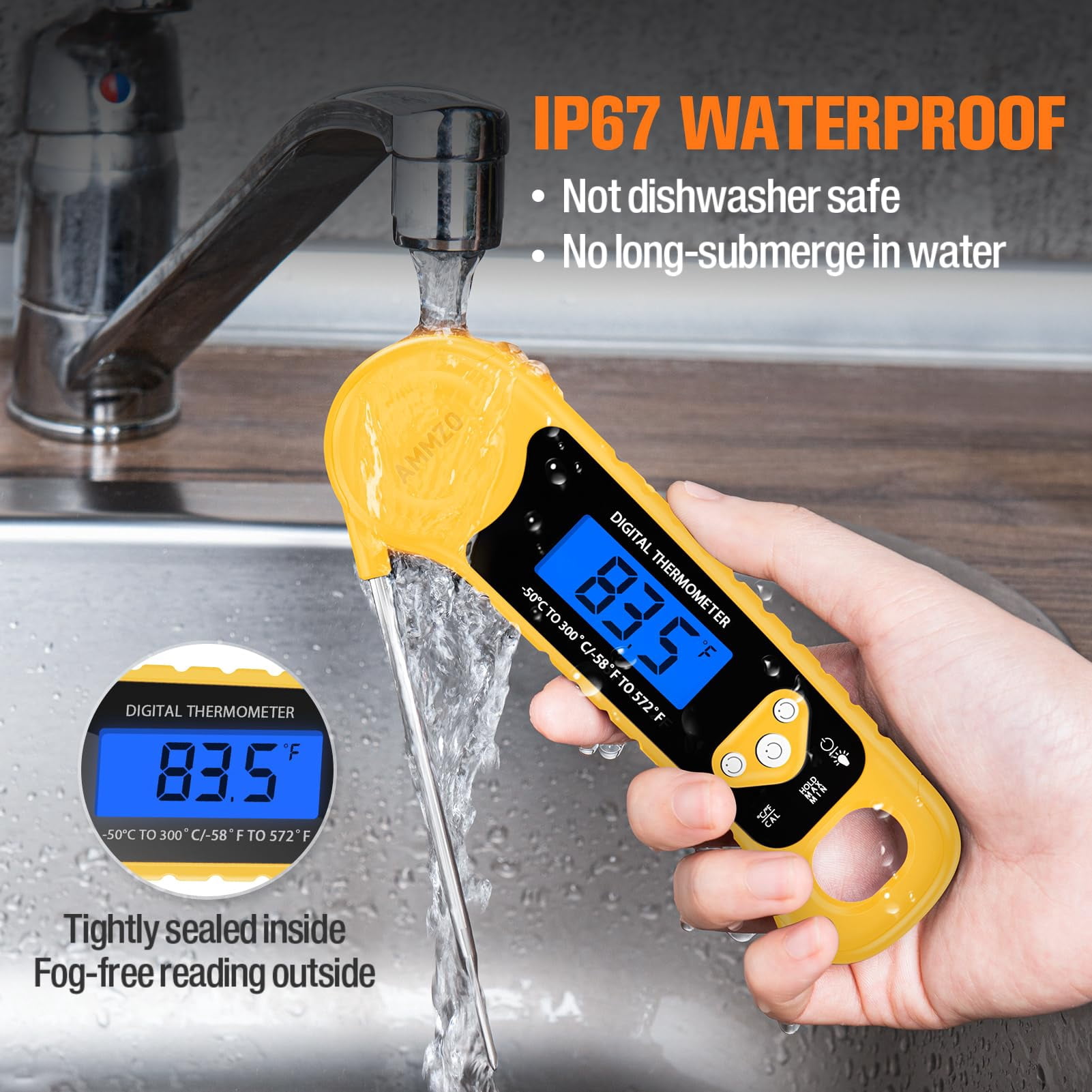 Food Thermometer Yellow Digital Instant Read for Cooking Candy Deep Fry BBQ Grill