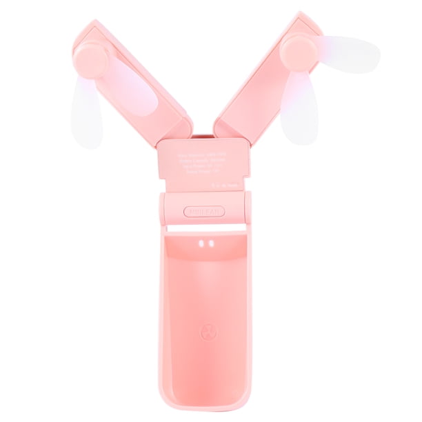 Ventilador USB de doble cabezal, ventilador eléctrico de escritorio, recargable por USB, mini ventilador plegable para viajes al aire libre en verano (rosa)