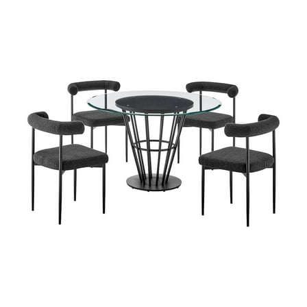 Veronica Shannon 5 Piece Round Dining Set with  Black Fabric