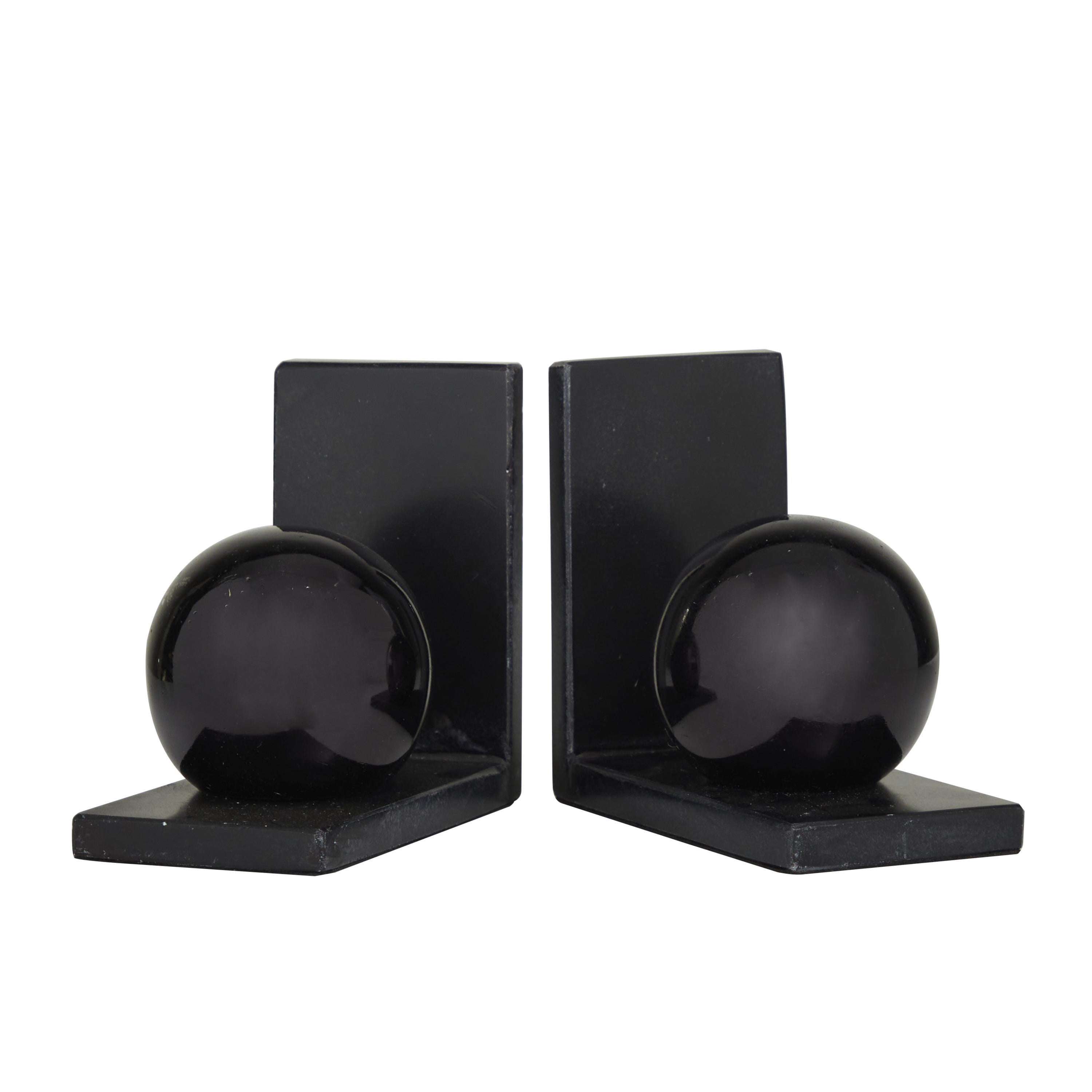 CosmoLiving by Cosmopolitan 7" Orb 7 lbs Black Marble Bookends (Set of 2)