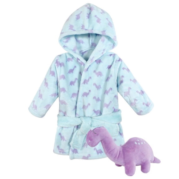 Hudson Baby Infant Girl Plush Bathrobe and Toy Set, Girl Dino, One Size