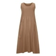 thumbnail image 5 of Aboser Women's Summer Cotton Linen Long Dresses Flowy Sleeveless Sun Dress Plus Size Plain Dresses Loose Comfy Beach Vacation Dress with Pockets Khaki XXXXL, 5 of 7