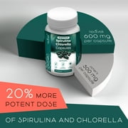 Organic Spirulina and Chlorella Capsules Organic Chlorophyll & Blue Green Algae to Support Powerful Detox, Energy & A Healthy Immune System, 3X More Chlorella Spirulina Powder / Serving 90 Capsules