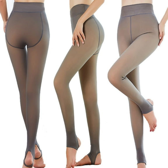 Lovskoo 2024 3 Pairs Fleece Lined Tights Women Stirrup Leggings Fleece Translucent Leggings Winter Thermal Sheer Tights Warm Fake Pantyhose for Women Girl Khaki