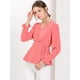 thumbnail image 3 of INSPIRE CHIC Blusa Con Peplum Cuello V Cintura De Lazo Decoración De Botones Mangas Largas Trabajo Oficina Para Mujeres Rojo Sandía S, 3 of 6