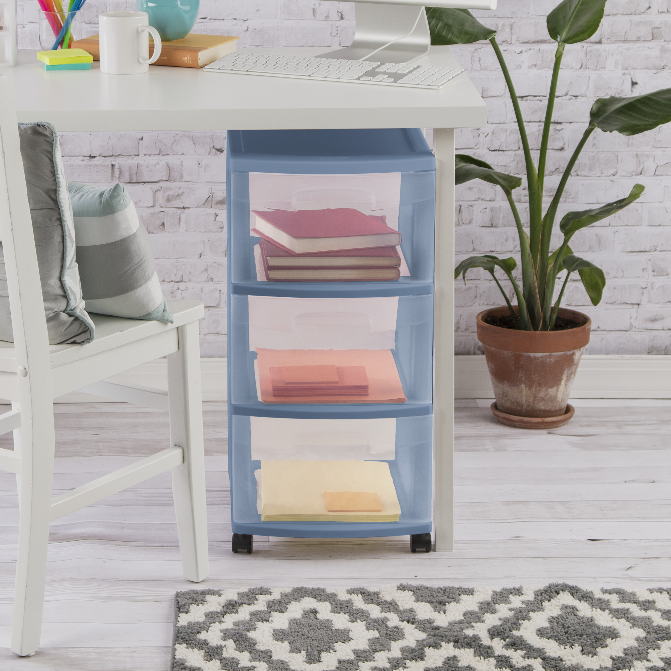 Sterilite 3 Drawer Cart Blue Moonlight
