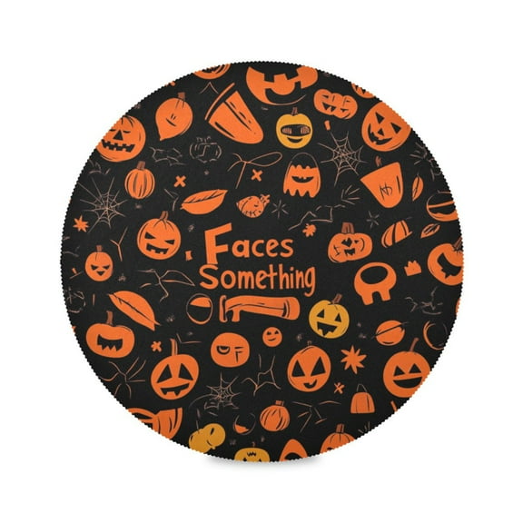 WOBOGO Pattern Of Black and Orange Halloween Symbols Round Placemats Set of 6 Heat Resistant Washable Kitchen Table Decorations 15.4in