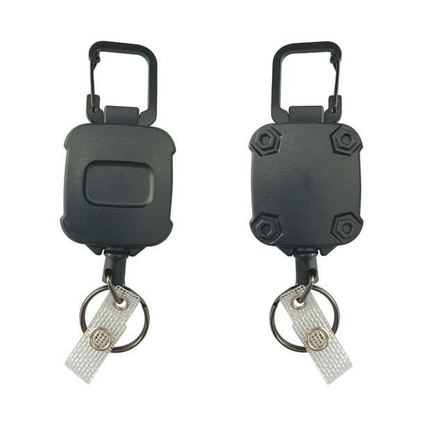 HEIBIN 2 Pack ELV Self Retractable ID Badge Holder Key Reel, Heavy Duty, 32  Inches Cord, Carabiner Key Chain, Retractable Keychain Key Holder, Hold Up
