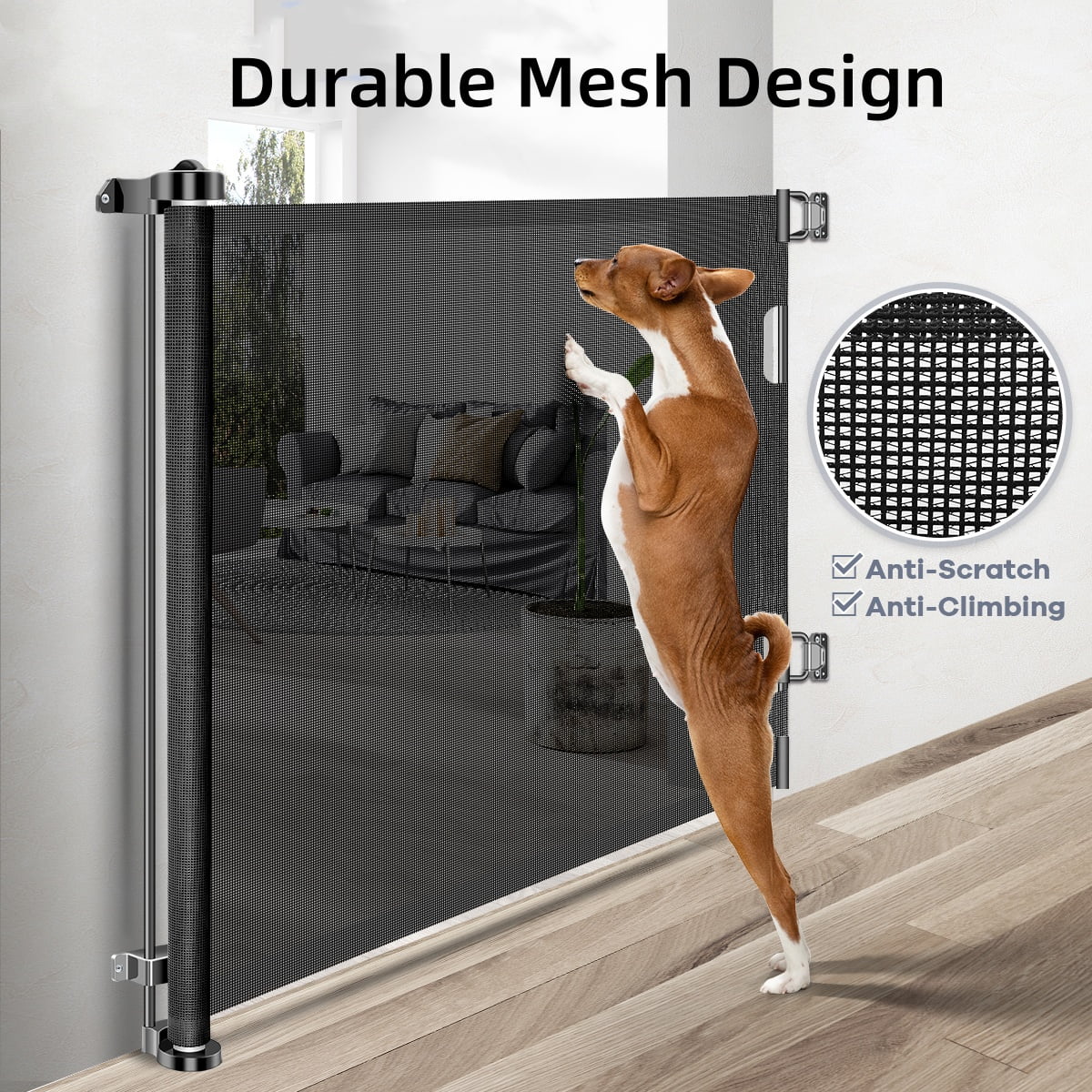 Retractable Mesh Baby Gate, Safety Gates for Stairs Doorway, 33''Tall Extends to 55''Wide, Black