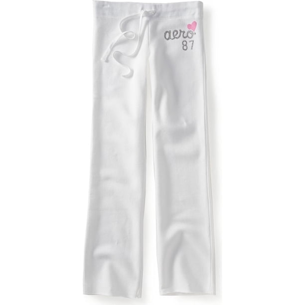 Aeropostale - Pantalones deportivos clásicos de forro polar con purpurina para mujer, color blanco, pequeño