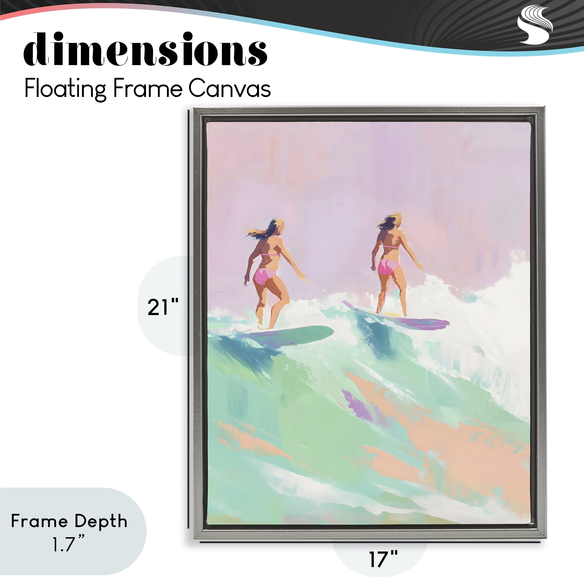Stupell Industries Two Surfing Girls on Wave Gray Framed Floater Canvas Wall Art, design by The Prints Vibe