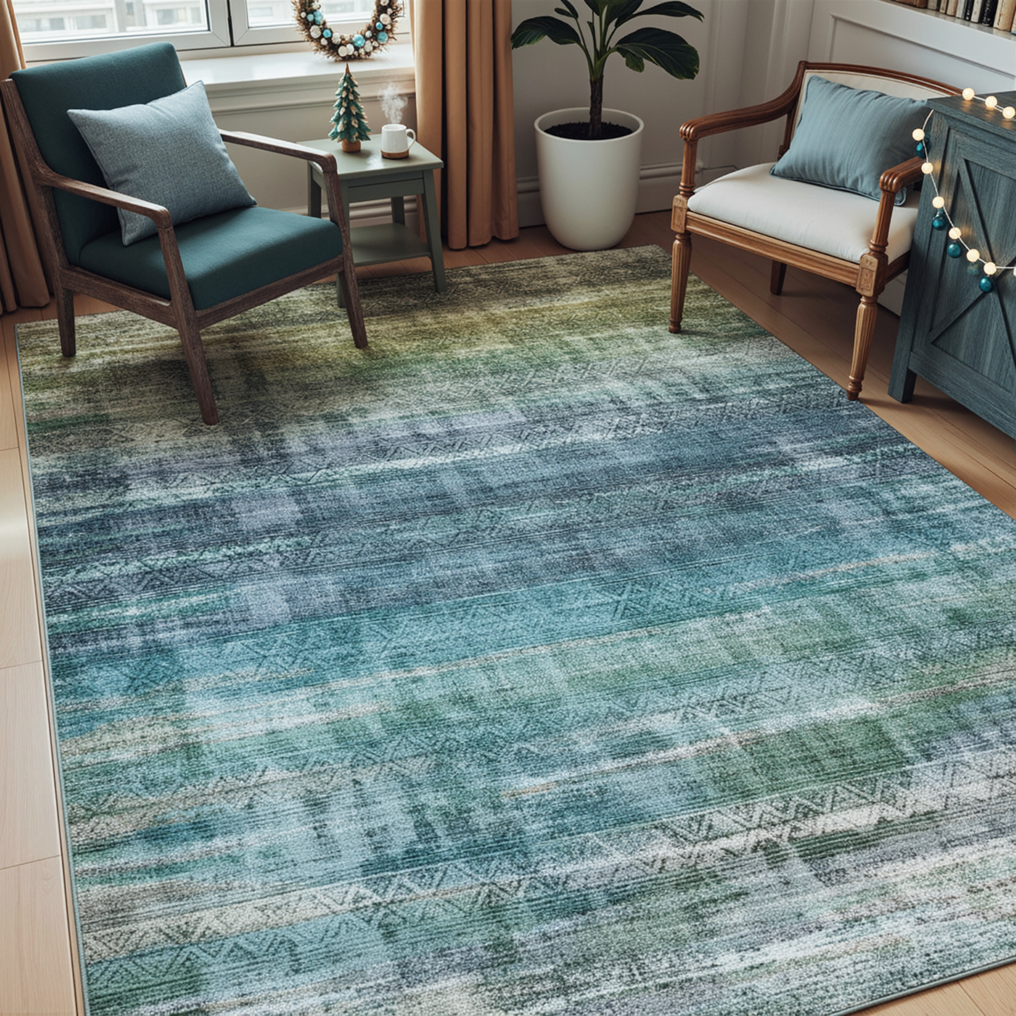 6x9 Modern Abstract Rugs Washable Non-Slip Ombre for Living Room Bedroom Study Room-Teal