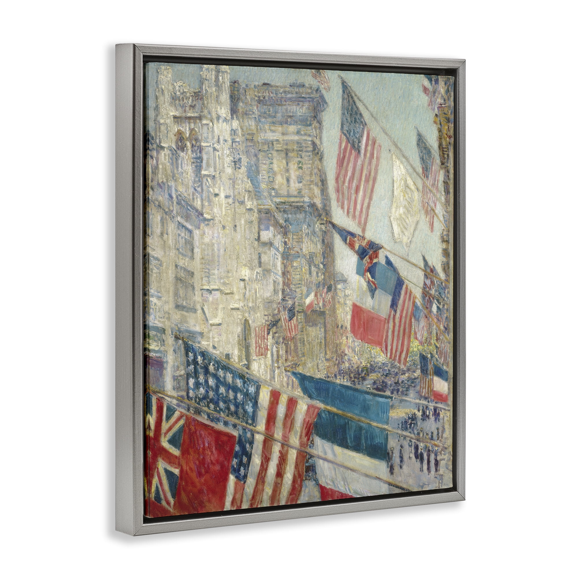 Stupell Industries Classic Americana Flags Patriotic Painting Gray Floater Framed Canvas Art Print Wall Art, 25 x 31
