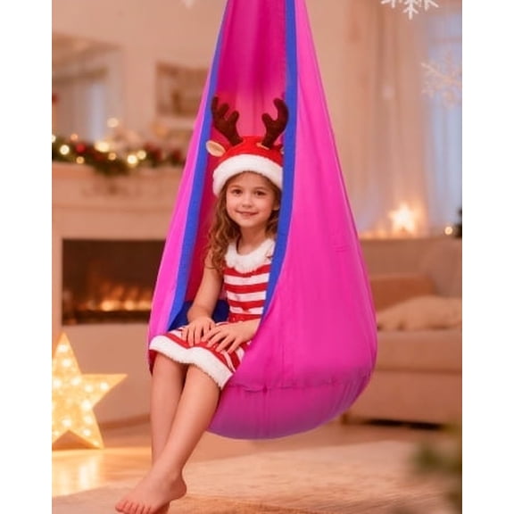 Kids Pod Swing Seat, Hanging Hammock Chair Swing with Inflatable Pillow, Sensory Swing for Indoor and Outdoor Use(Pink)