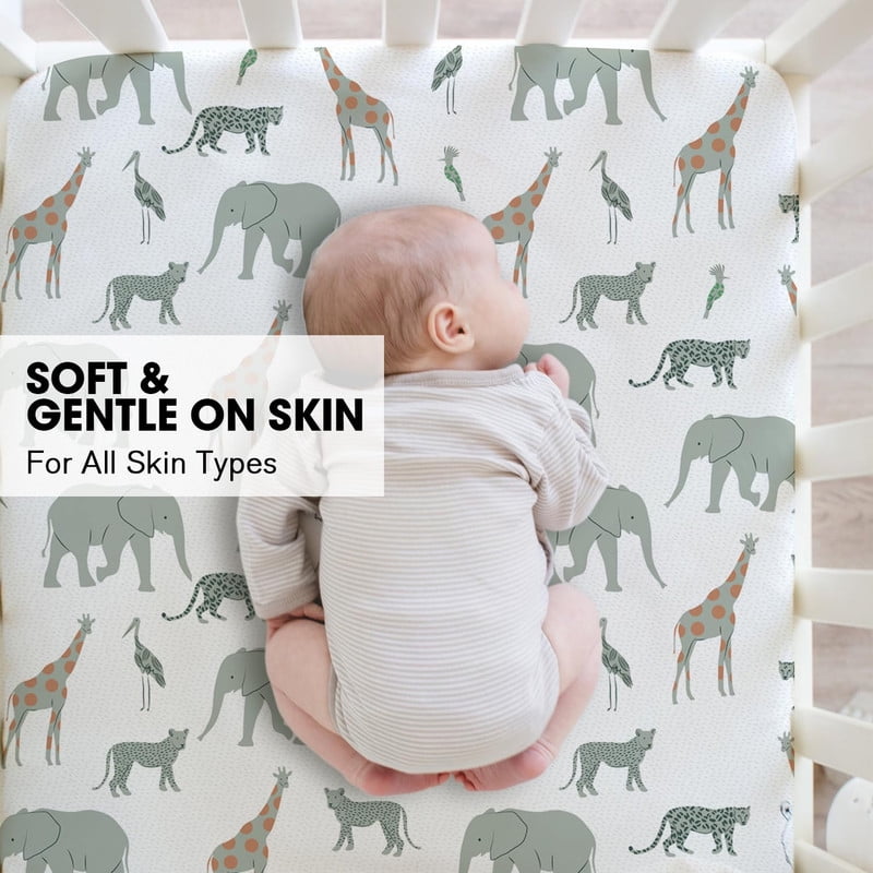 Bimocosy Crib Sheets Fitted 4 Pack for Baby Boys & Girls, Soft Microfiber Toddler Bed Sheets for Standard Crib & Toddler Mattresses 52'’ x 28'' (Safari)