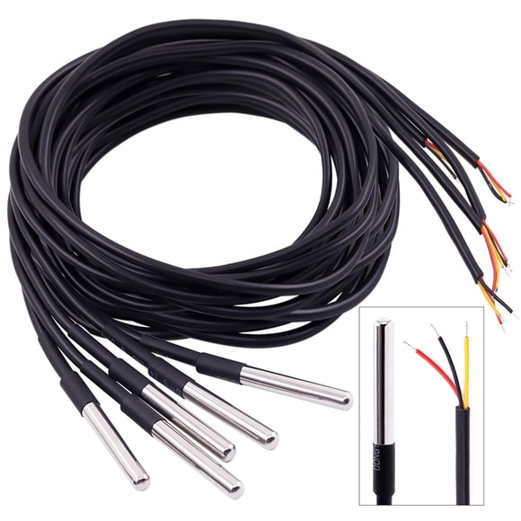 Hilitchi Capteurs de Température Étanches 3m/9.8 Pieds Sonde de Température Numérique (Lot de 5 Pcs)