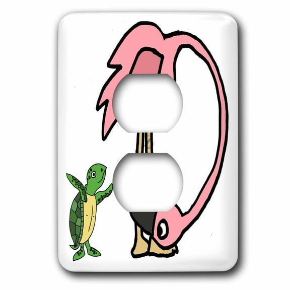 3dRose, Funny Cool Pink Flamingo Bird and Sea Turtle Beach Cartoon, 2 plug outlet cover