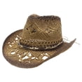 thumbnail image 3 of sususu Straw Cowboy Hat, Western Cowgirl Hat, Wide Brim Sun Beach Hat for Women Brown, 3 of 4