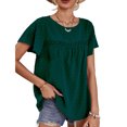 thumbnail image 1 of Camiseta de verano con cuello redondo y manga con volantes para mujer, blusa elegante de Color puro con encaje de punto suizo, 1 of 6