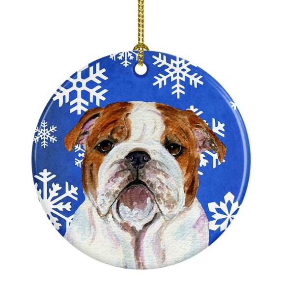 Bulldog English Winter Snowflakes Holiday Christmas Ceramic Ornament SS4622