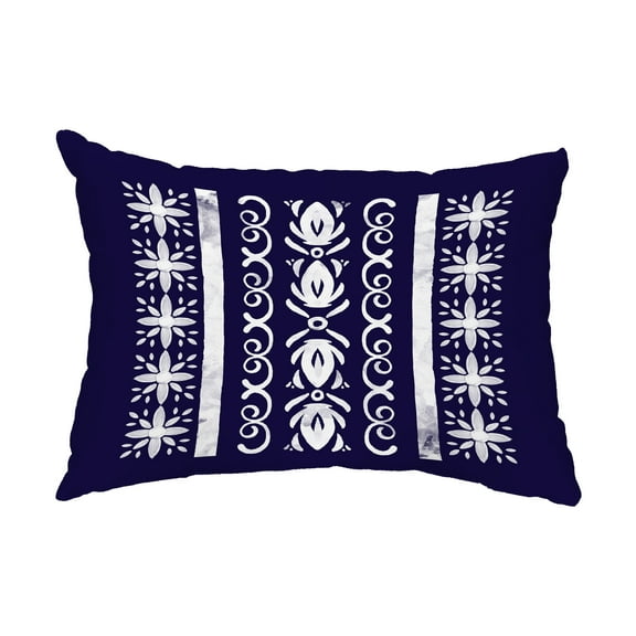 Simply Daisy, 14" x 20" Cuban Tile 2 Navy Blue Abstract Decorative Outdoor Pillow