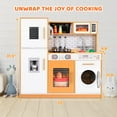 thumbnail image 3 of Arlopu Wooden Kids Play Kitchen, Toy Kitchen Playset w/ Realistic Sound & Light, Washing Machine, Water Dispenser, Stove, Telephone, Range Hood, Oven, Gifts for Boys Girls Age 3+, Orange, 3 of 9