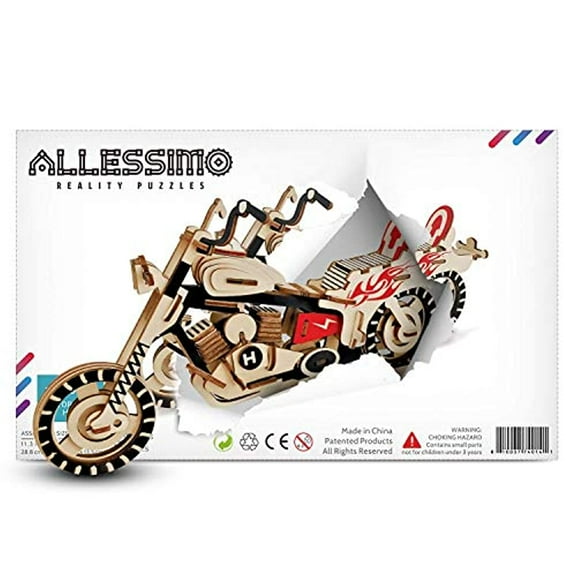 Allessimo Artisolve 3D Wooden Puzzle Speed Demon Motorcycle Assembly Model Kit Kids Boys Girls Family Jigsaw Ages 14