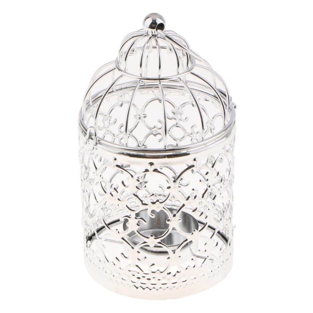 thinsony Electroplated Metal Birdcage Shape Tea Light Candle Holder A-Silver